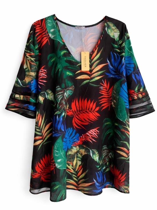 Ekouaer Other - NWT EKOAUER 3XL Tropical Leaf Print Sheer Sleeve Tunic Blouse